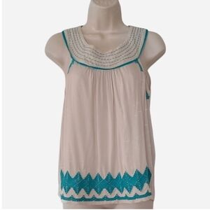Woven Sleeveless Beige and Turquoise Top